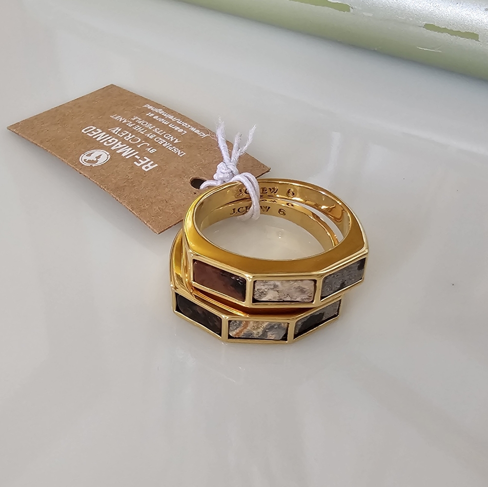 J.Crew Size 6 Olga Marbled Semiprecious Stone 2 Ring Set NEW WITH TAGS